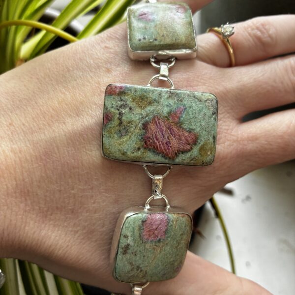 Handcrafted natural fuschite gemstone adjustable bracelet