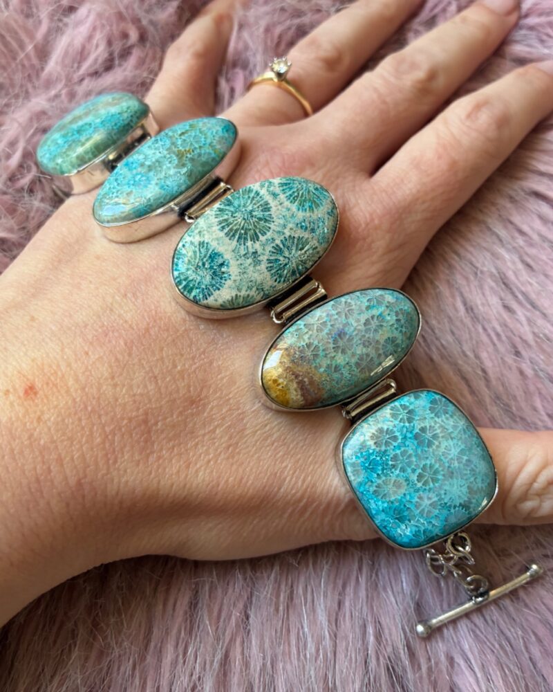 Ocean Bloom Fossil Coral Chrysocolla Toggle