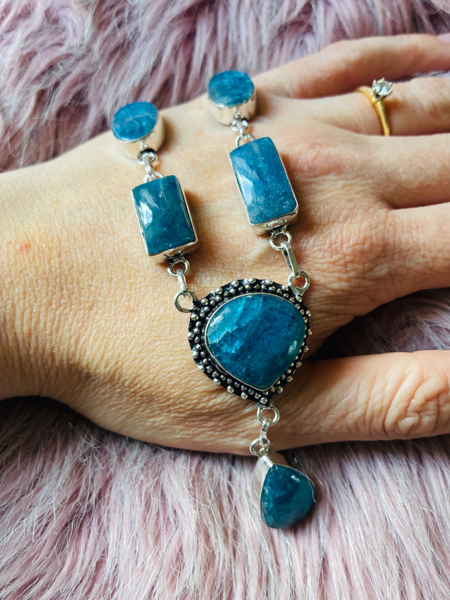 Ocean Serenade Blue Apatite Cascade Pendant Necklace - Image 3