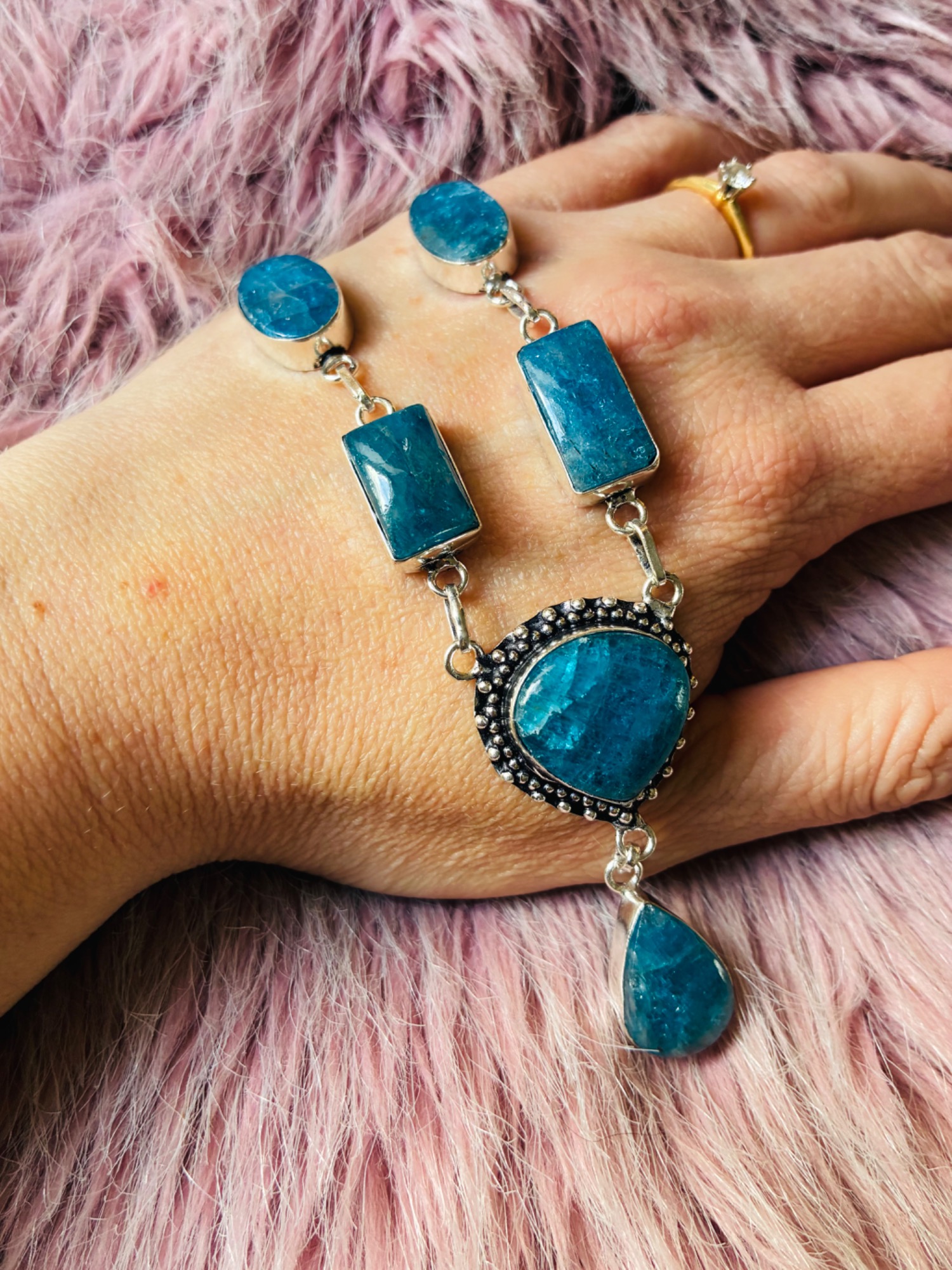 Ocean Serenade Blue Apatite Cascade Pendant Necklace