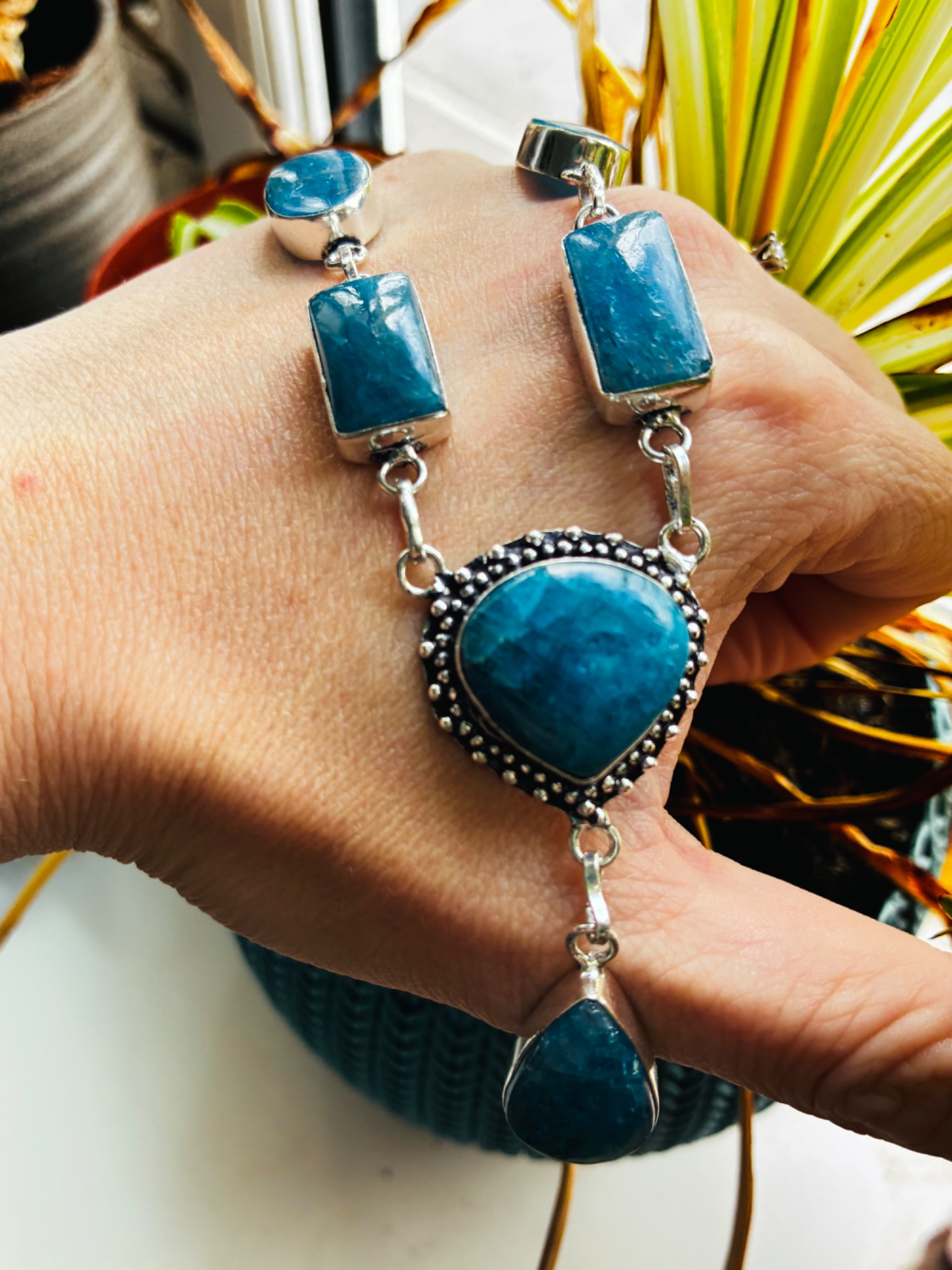 Ocean Serenade Blue Apatite Cascade Pendant Necklace - Image 4